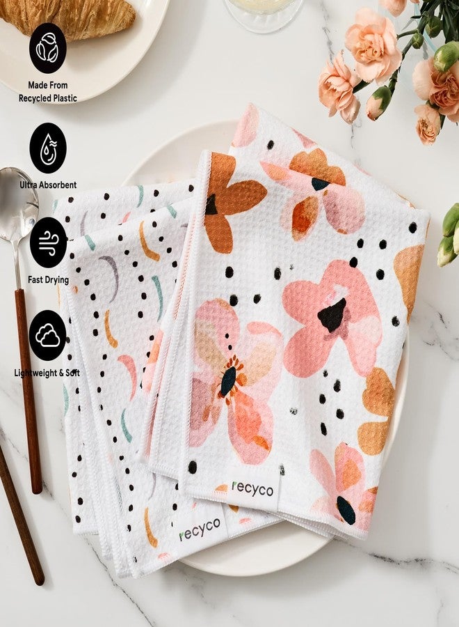 RECYCO Waffle Kitchen Towel Set of 2 - Quick Dry Microfiber Sustainable Dish Towels - Ultra Absorbent Reusable Cleaning Tea Towels - Lightweight Hand Towels,16”x 28”, Blossom Breeze - Image 2